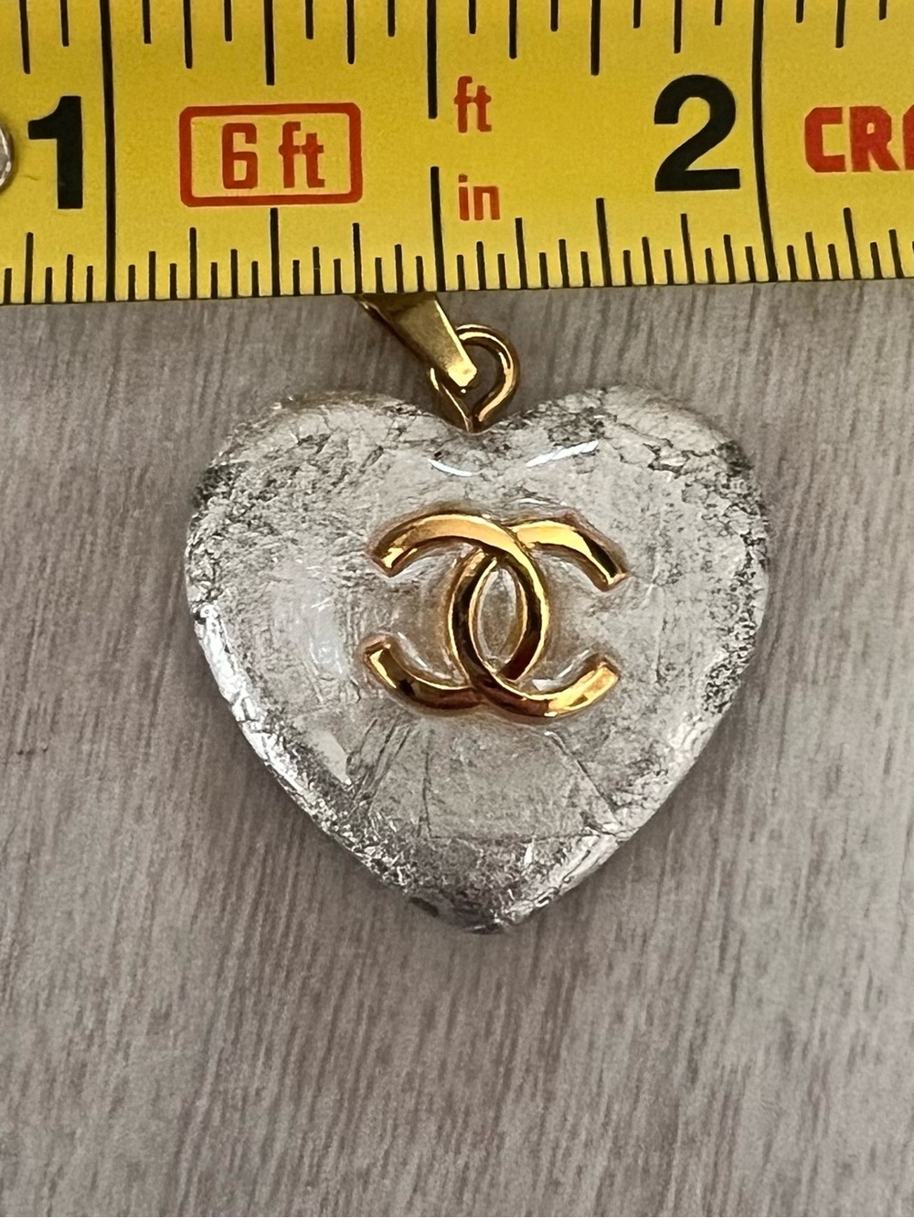 CHANEL Gold CC Heart Pendant with Silver-Tone Heart - Picture 5 of 6